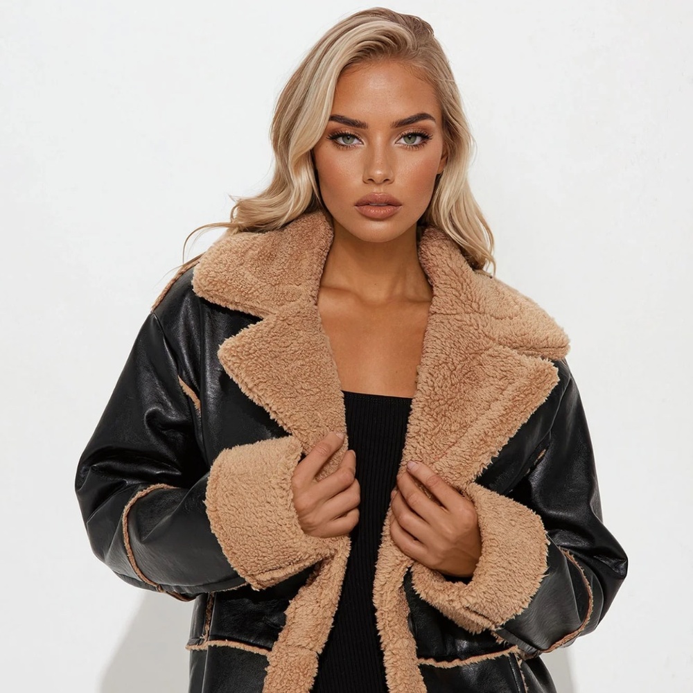 Teddy Noir Faux Leather Trench - Black